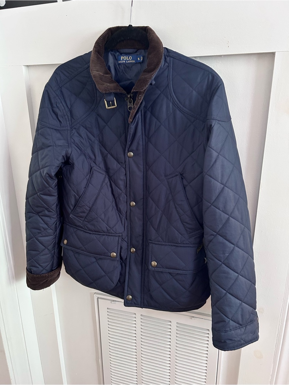 Polo by Ralph Lauren Navy Quilted Field Jacket with Brown Corduroy Collar